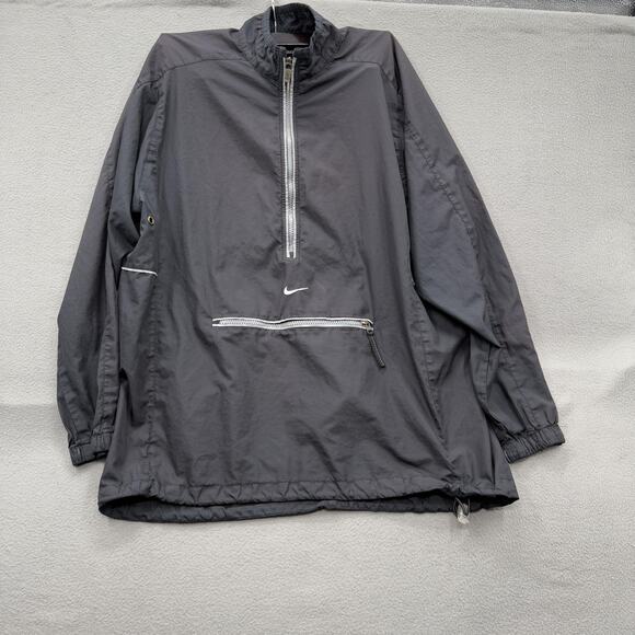 Vintage Nike Windbreaker Jacket Boys Large Black Half Zip Pullover Anorak Mesh - Picture 1 of 10